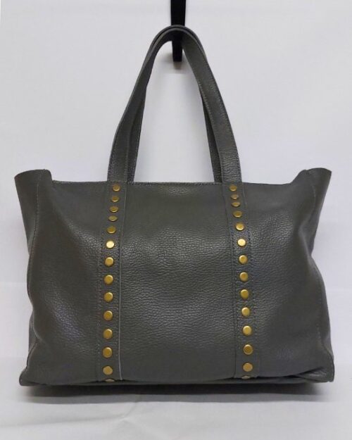 Δερμάτινη Τσάντα Ώμου Γκρι με Τρουκς