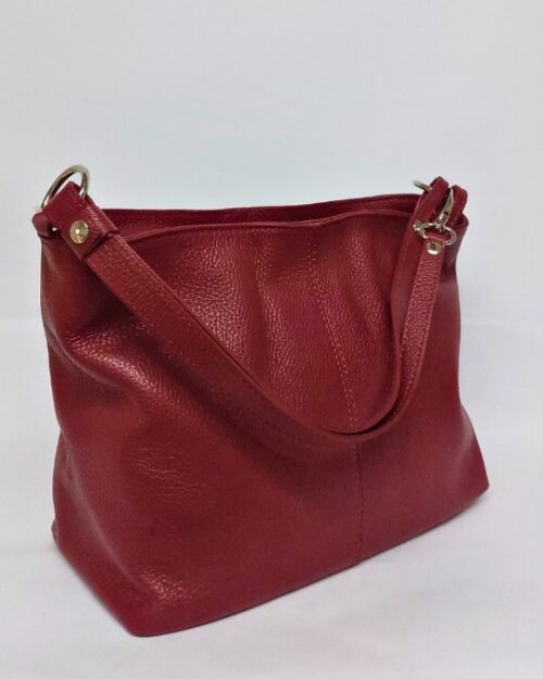 Μπορντό Δερμάτινη Τσάντα Ώμου