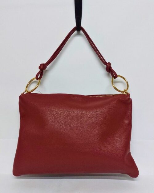 Δερμάτινη Μπορντό Τσάντα Ώμου