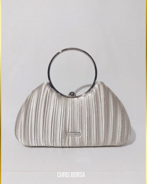 Βραδινό Τσαντάκι Ασημί Clutch με Χερούλι