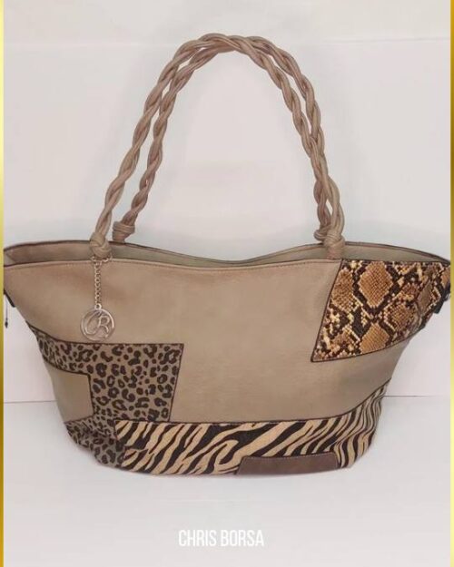 Γυναικεία Τσάντα Ώμου Μπεζ με Animal Prints